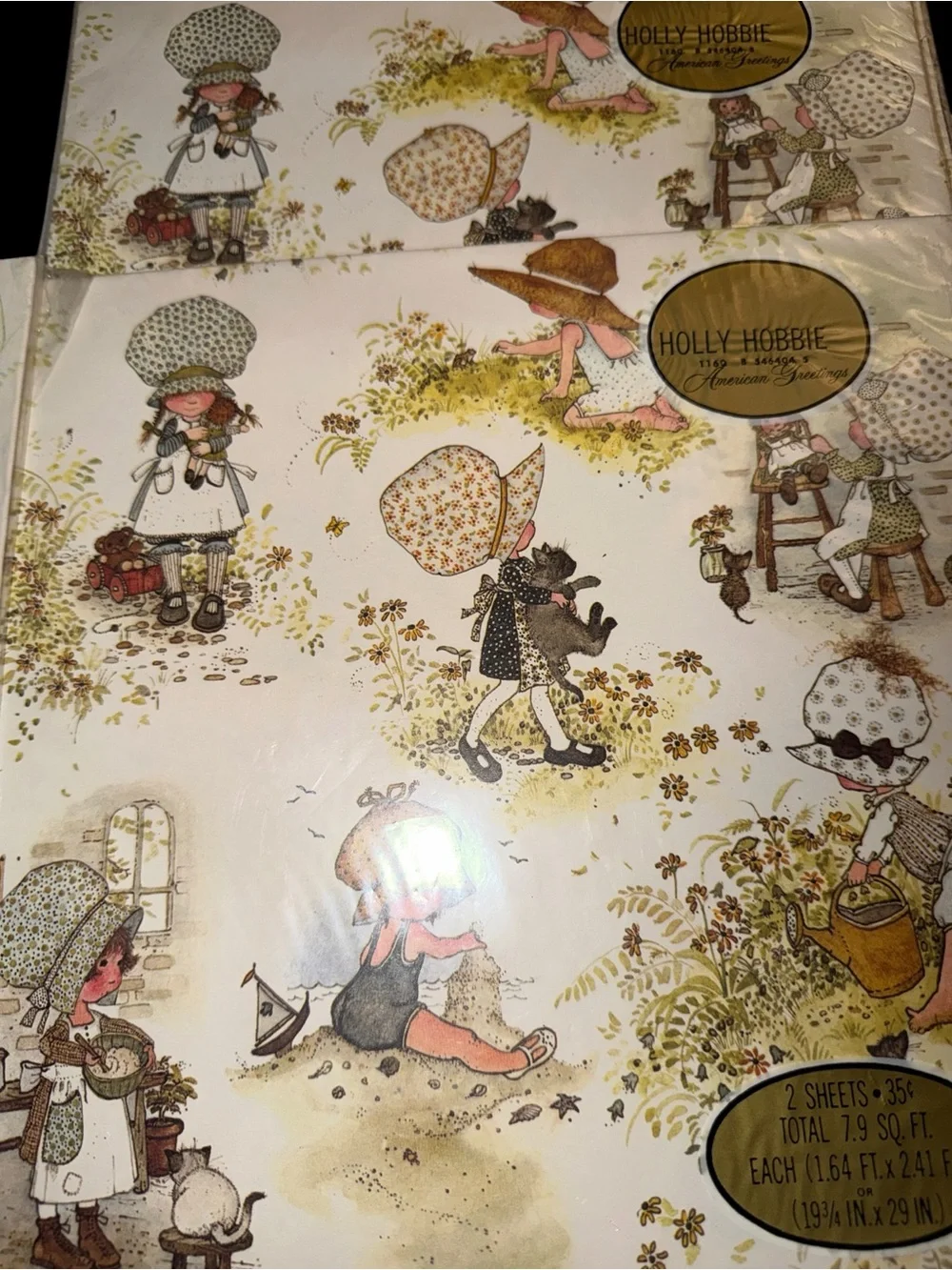 Lot of 4 Vintage Holly Hobbie American Greetings Gift Wrap Paper Sealed NOS